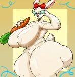  absurd_res accessory anthro big_breasts breasts carrot cartoon_network eyewear female food genitals glasses hair_accessory hair_bow hair_ribbon hi_res huge_breasts lagomorph leporid mammal nude plant powerpuff_girls powerpuff_girls&#039;_imaginary_friend pussy rabbit repomorame ribbons solo thick_thighs vegetable white_body 