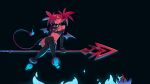  abstract_background absurd_res black_background clothing disgaea etna_(disgaea) female fire hair hi_res legwear looking_at_viewer melee_weapon polearm red_eyes red_hair requiemdusk simple_background spear thigh_highs video_games weapon 