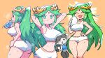  2girls ^_^ ^o^ absurdres alternate_costume ass black_eyes blue_tank_top blush_stickers bottle breasts clenched_hand closed_eyes determined fist_pump forehead_jewel green_eyes gym_uniform hand_on_hip highres kid_icarus large_breasts long_hair motivator multiple_girls multiple_views palutena pants rariatto_(ganguri) shirt shorts steam steaming_body super_smash_bros. sweat sweatdrop tank_top towel water water_bottle white_shirt white_shorts wii_fit wii_fit_trainer yoga_pants 