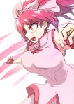  1girl bakuten_shoot_beyblade beyblade bracelet breasts chen_mao dress fangs gloves huge_breasts jewelry long_hair open_mouth pink_hair pink_shirt ponytail shirt sleeveless solo suzunyan12 yellow_eyes 