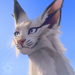  2021 day detailed_background digital_media_(artwork) felid feline fur kero_tzuki mammal outside sky smile teth white_body white_eyes white_fur 