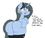  airsicksubset big_butt blue_body butt dialogue english_text equid equine female hasbro hi_res horn huge_butt mammal my_little_pony purple_eyes solo text thick_thighs unicorn 