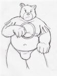  2007 anthro belly bulge male moobs navel nekokun28 nintendo nipples overweight overweight_male pok&eacute;mon pok&eacute;mon_(species) simple_background solo traditional_media_(artwork) ursaring video_games 