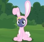  2021 badumsquish blonde_hair blue_eyes bunny_costume bush_(disambiguation) clothing costume equid equine friendship_is_magic grass hair hasbro hi_res horse looking_at_viewer male mammal my_little_pony open_mouth open_smile outside plant pony smile solo star_tracker_(mlp) 