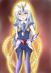  1girl absurdres akaginogenjitsu alternate_costume armor bandages blue_eyes blue_hair cosplay gauntlets headgear hibiki_(kancolle) highres kantai_collection long_hair looking_at_viewer phoenix_ikki saint_seiya saint_seiya_omega solo 