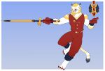  anthro clothing ewenkarma felid final_fantasy final_fantasy_xiv gloves handwear hrothgar male mammal melee_weapon red_mage solo spectacles square_enix sword topwear vest video_games weapon 