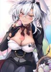  absurdres breasts dark_skin easter glasses gloves hair_between_eyes highres kantai_collection large_breasts musashi_(kancolle) platinum_blonde_hair red_eyes short_hair_with_long_locks twintails two_side_up yunamaro 