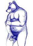  2006 anthro balls blue_and_white erection genitals hairy male mammal monochrome moobs osos overweight overweight_male penis simple_background sketch solo ursid white_background 