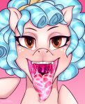  2021 bodily_fluids cozy_glow_(mlp) digital_media_(artwork) equid equine eyebrows eyelashes fangs female friendship_is_magic front_view hasbro hi_res mammal my_little_pony open_mouth peachlee pink_background saliva simple_background solo throat uvula 