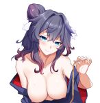  arknights astesia_(arknights) breasts ddddecade japanese_clothes nipples no_bra open_shirt 