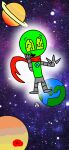  absurd_res earth entity galaxy green_body green_eyes happy hi_res humanoid jupiter_(planet) kyle male moon not_furry robotic_limbs saturn_(planet) scarf solo space star 