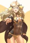  1girl ahoge bangs blonde_hair breasts bridal_gauntlets cape circlet deekei fire_emblem fire_emblem_fates grey_eyes highres long_hair looking_at_viewer medium_breasts one_eye_closed open_mouth ophelia_(fire_emblem) thighs turtleneck upper_body 