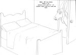  arania asinus bed bedroom carla_(tcitw) clothed clothed_feral clothing dialogue donkey english_text equid equine female feral fur furniture hair herm_(lore) mammal monochrome pillow solo text the_cabin_in_the_woods_(arania) 