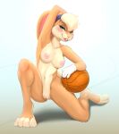  anthro athletic athletic_female basketball breasts eyelashes female genitals half-closed_eyes hand_above_head lagomorph leporid lola_bunny looking_at_viewer looney_tunes mammal narrowed_eyes navel nipples nude pig_(artist) pose pussy rabbit simple_background smile solo space_jam warner_brothers 