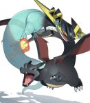  alternate_color alu_drp brown_eyes charizard claws commentary_request dragapult dreepy fangs fire flame floating flying gen_1_pokemon gen_8_pokemon highres looking_to_the_side no_humans open_mouth pokemon pokemon_(creature) shiny shiny_pokemon simple_background tongue white_background 