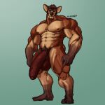  2021 abs anthro balls big_balls big_muscles big_penis blue_background cervid fangs foreskin genitals hair huge_balls huge_penis humanoid_genitalia humanoid_penis looking_at_viewer male mammal muscular muscular_anthro muscular_male navel nipples nude oldshep pecs penis pubes quads simple_background solo standing uncut water_deer 