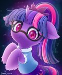  2021 absurd_res clothed clothed_feral clothing dated digital_media_(artwork) equestria_girls equid equine eyelashes eyewear female feral glasses hair hasbro hi_res horn long_hair looking_at_viewer mammal multicolored_hair my_little_pony ponification ponytail purple_eyes solo symbianl twilight_sparkle_(eg) unicorn wavy_mouth 