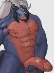  2021 abs anthro armor behemoth_(ff) erection final_fantasy final_fantasy_xiii genitals headgear helmet hi_res horn humanoid_genitalia humanoid_penis jayjay_(artist) male markings muscular muscular_anthro muscular_male nipple_piercing nipples nude pecs penis piercing scalie simple_background solo square_enix video_games white_background 