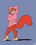  absurd_res anthro baggy_clothing bottomless canid canine cheek_tuft clothed clothing disney facial_tuft female fluffy fluffy_tail footwear fox fox-pop fur hi_res hood hoodie maid_marian mammal orange_body orange_fur pink_clothing pink_hoodie pink_topwear robin_hood_(disney) shadow shoes simple_background smile solo standing topwear tuft white_clothing white_footwear white_shoes 