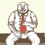  2009 anthro beard clothing facial_hair humanoid_hands male mammal mustard_(artist) necktie overweight overweight_male shirt sitting solo topwear ursid 