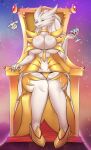  anthro chair clothing dragon female fur furniture hair hi_res kittell_(artist) kittlen_(artist) legendary_pok&eacute;mon nintendo pok&eacute;mon pok&eacute;mon_(species) reshiram sitting smug solo throne video_games vines white_body white_fur white_hair wide_hips 