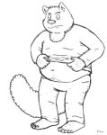  2008 anthro bottomwear clothing dressing felid feline humanoid_hands male mammal mustard_(artist) overweight overweight_male pants shirt simple_background solo topwear white_background 