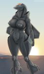  a_drunk_dragon aircraft airplane anthro areola big_breasts breasts f-35 genitals hi_res jet living_aircraft living_machine living_vehicle machine nipples nude pussy runway solo standing sunrise vehicle wide_hips 