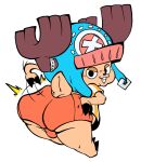  anthro backsack balls bottomwear butt butt_smack capreoline cervid clothing genitals hi_res looking_at_viewer looking_back male mammal one_piece reindeer salamikii short_stack shorts solo tony_tony_chopper 
