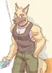  anthro biceps bottomwear canid canine clothing dark-dusk fur hi_res male mammal muscular pants solo topwear 
