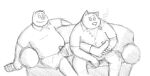  2008 anthro clothing duo erection feet felid feline furniture genitals male male/male mammal mustard_(artist) overweight overweight_male penis shirt sitting sketch smoking sofa topwear ursid 