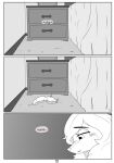  absurd_res anthro bed bite biting_lip blush canid canine canisfidelis carpet clothes_on_floor clothing comic dresser female furniture half-closed_eyes hi_res mammal monochrome narrowed_eyes nightstand seashell_(canisfidelis) solo underwear undressing 