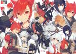  akizone animal animal_ears black_hair braids chocobo final_fantasy final_fantasy_xiv gray_hair male ponytail red_eyes red_hair tagme_(character) tail 