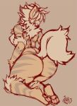  2020 anthro arcanine areola big_butt breasts butt fangs feet female fluffy fluffy_tail fur hair inuki kneeling neck_tuft nintendo nipples nude pawpads pok&eacute;mon pok&eacute;mon_(species) raised_tail rear_view sharp_teeth side_boob signature sketch solo striped_body striped_fur stripes teeth thick_thighs tuft video_games 