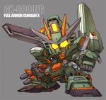  after_war_gundam_x arm_cannon character_name clenched_hands glowing glowing_eyes grey_background gundam gundam_x looking_at_viewer mecha mobile_suit no_humans redesign science_fiction shoulder_cannon solo susagane weapon yellow_eyes 