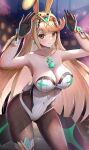  1girl animal_ears bangs blonde_hair breasts bunny_ears chest_jewel gonzarez highres large_breasts long_hair mythra_(xenoblade) solo swept_bangs tiara very_long_hair xenoblade_chronicles_(series) xenoblade_chronicles_2 yellow_eyes 