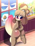  absurd_res accessory animal_crossing anthro balls big_balls big_butt big_penis blush brown_body brown_fur butt canid canine canis digby_(animal_crossing) domestic_dog eyelashes fur genitals girly glistening glistening_butt hair hair_accessory hairband hi_res huge_balls huge_penis hyper hyper_genitalia hyper_penis maehdoggie male mammal nintendo penis short_tail snow snowing snowing_outside solo video_games window 
