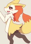  2020 ambiguous_gender anthro blush braixen canid canine cheek_tuft chest_tuft ear_tuft facial_tuft fangs fur hi_res inner_ear_fluff mammal nintendo open_mouth orange_body orange_fur pok&eacute;mon pok&eacute;mon_(species) simple_background solo standing tongue tuft video_games yellow_body yellow_fur も 