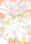  1girl animal_costume animal_ears animal_hood cardcaptor_sakura clamp gloves hood hooves horns kinomoto_sakura leggings mittens official_art sheep sheep_costume sheep_ears sheep_hood sheep_horns single_horn solo white_legwear yellow_gloves yellow_mittens 