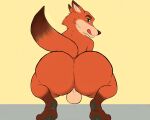 anthro balls big_butt bubble_butt butt canid canine disney feet fox fur genitals green_eyes gypsy_king_(artist) hi_res huge_butt hyper hyper_butt looking_at_viewer looking_back male mammal nick_wilde nude orange_body orange_fur simple_background smile solo tongue tongue_out zootopia 