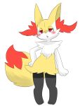  2020 ambiguous_gender blush braixen canid canine cheek_tuft chest_tuft facial_tuft fangs fluffy fluffy_tail fur hi_res inner_ear_fluff mammal nintendo open_mouth orange_body orange_fur pok&eacute;mon pok&eacute;mon_(species) red_eyes simple_background solo standing tuft video_games white_background yellow_body yellow_fur も 