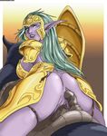  anal armor double_penetration earrings helmet night_elf pointy_ears purple_skin saddle world_of_warcraft 