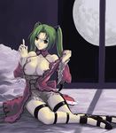 arala_cran artist_request bed breasts cross dress full_moon greek_cross green_eyes green_hair high_heels large_breasts legs long_hair moon naughty_face night night_sky nipples no_bra open_clothes open_shirt pillow pleated_skirt pointing shadow shikigami_no_shiro shikigami_no_shiro_ii shirt shoes sitting skirt sky smile solo thigh_gap thigh_strap twintails undressing very_long_hair window 