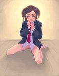  bottomless copyright_request necktie pubic_hair pussy school_uniform solo twintails weno 