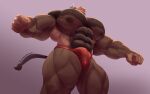  2021 5_fingers anthro big_muscles big_pecs bovid bovine brown_body brown_fur brown_nipples bulge caazerenam cattle clothing fingers fur hi_res horn huge_muscles humanoid_hands low-angle_view male mammal muscular muscular_anthro muscular_male nipples pecs simple_background solo underwear white_horn 