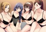  4girls adjusting_eyewear blonde_hair blue_eyes blue_hair blush bra braid breasts brown_hair character_request check_character check_copyright cleavage closed_mouth collarbone copyright_request covered_navel earrings glasses grey_eyes highres hilda_boreas_greyrat jewelry large_breasts lillia_greyrat lingerie long_hair mature multiple_girls mushoku_tensei navel panties parted_lips purple_eyes roxy_migurdia small_breasts take_your_pick underwear xter zenith_greyrat 