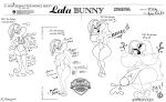  absurd_res big_breasts bodily_fluids breasts cum english_text female flat_chested foxpawmcfly genital_fluids genitals gynomorph hi_res huge_breasts intersex lactating lips lola_bunny looney_tunes milk model_sheet monochrome nude penis pussy simple_background space_jam text thick_lips warner_brothers 