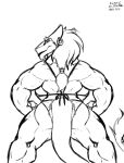  bigshow breasts butt clothing fan_character female hi_res kashmir looking_back monochrome muscular muscular_female rear_view sergal solo swimwear 