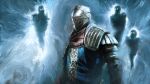 1other absurdres ambiguous_gender armor blue_background blue_theme chosen_undead creature dark_souls english_commentary full_armor gauntlets gazedsoul helm helmet highres humanity_(dark_souls) knight looking_at_another pauldrons shield shiny shoulder_armor shoulder_plates souls_(from_software) sword weapon white_background 