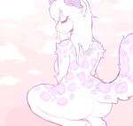  2019 abstract_background anthro arm_tuft belly big_butt biped breasts butt cloud digital_media_(artwork) eyebrows eyes_closed featureless_breasts felid female fluffy fluffy_tail fur hair ichiigoneko kneeling kohana leg_tuft mammal markings nude pantherine pastel pink_background pink_nose pink_spots portrait purple_belly purple_inner_ear purple_markings purple_spots rear_view shoulder_tuft simple_background snow_leopard solo spots spotted_back spotted_body spotted_fur spotted_legs spotted_tail three-quarter_portrait tuft two_tone_spots white_body white_eyebrows white_fur white_hair 