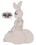  4:5 anthro big_butt butt dialogue disney english_text female hi_res huge_butt judy_hopps lagomorph leporid looking_back mammal rabbit sitting solo text thick_thighs yelftea zootopia 